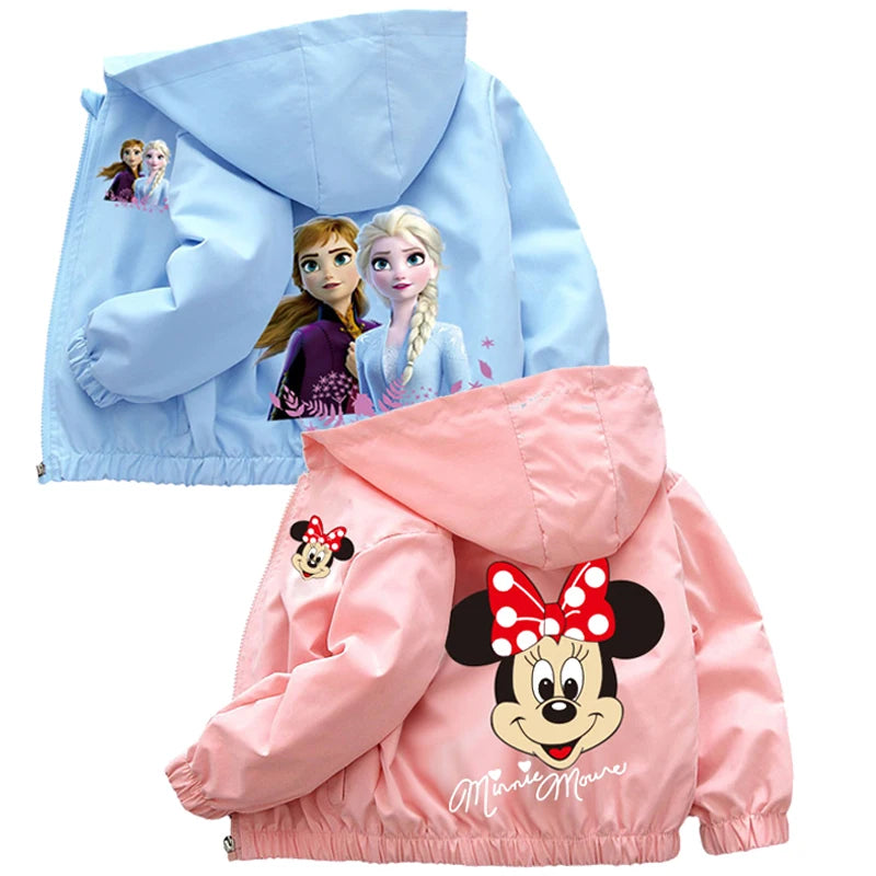 Autumn Baby Girls Cartoon Jacket Kids Minnie Mickey Mouse Coats Spring Fashion Frozen Elsa Hooded Windbreaker Clothing Outerwear - Vestico