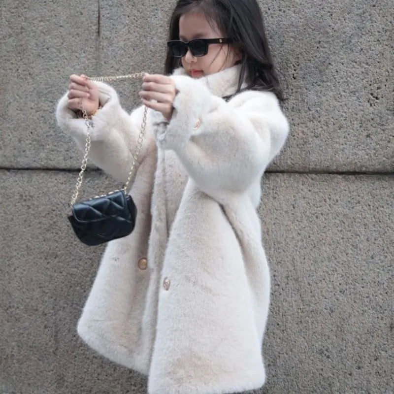 Imitation Mink Velvet Jackets Girls 2025 Autumn Winter New Loose White Casual Sweater Coat kids Jacket - Vestico