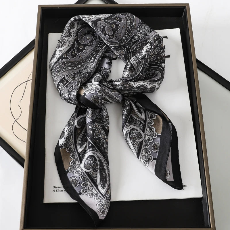 Bohemian Style Print Luxury Brand Silk Square Scarf Women Satin Shawls Neckerchief Wrap Scarves Bandana Hair Hjiab Floral - Vestico