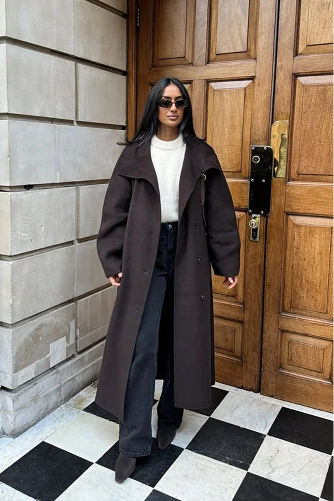 Manteau Long Élégant à Ceinture – Col Montant & Boutonnage Classique - Vestico