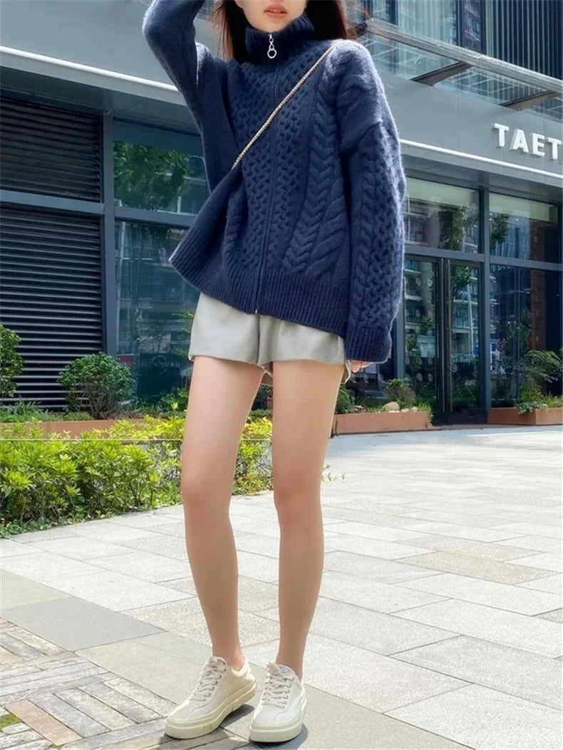 Cardigan Femme Automne-Hiver – Pull Col Roulé en Cachemire Tricoté, Coupe Large - Vestico