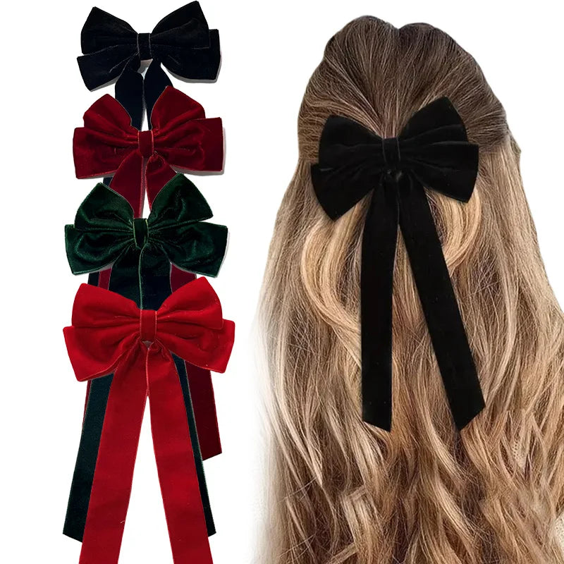 Barrette à Cheveux en Velours – Double Nœud, Élégante & Tendance