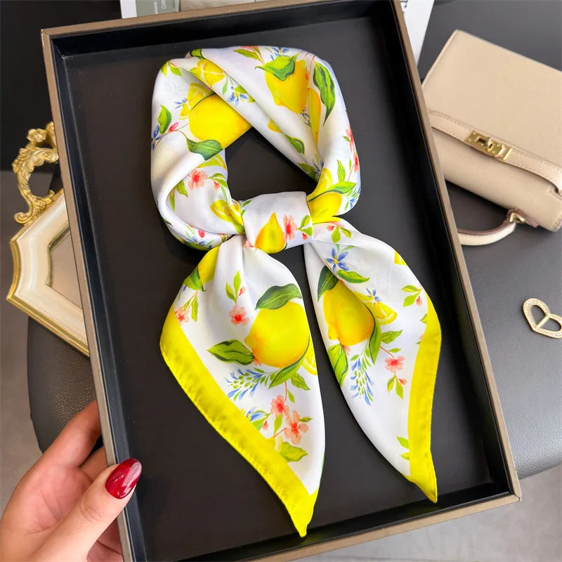 Bohemian Style Print Luxury Brand Silk Square Scarf Women Satin Shawls Neckerchief Wrap Scarves Bandana Hair Hjiab Floral - Vestico