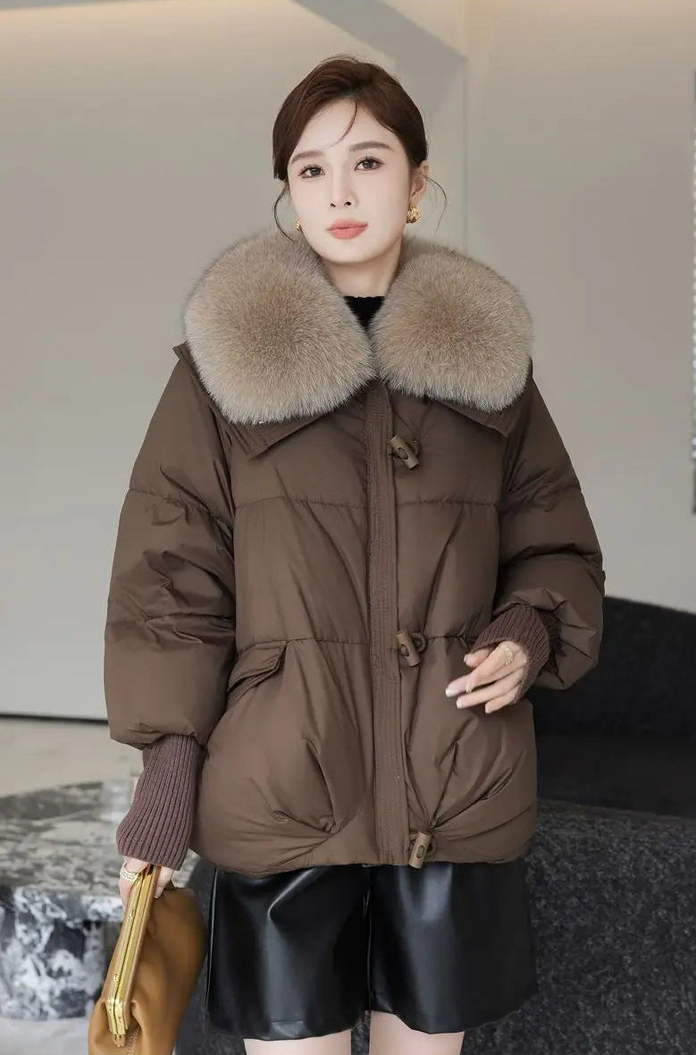 Doudoune Femme Col en Fausse Fourrure, Veste Épaisse et Chaude Hiver 2025