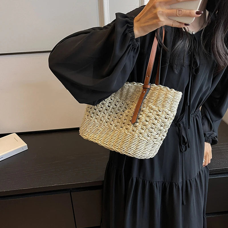 Sac Cabas Femme en Paille Tressée – Grande Capacité, Bohème & Élégant