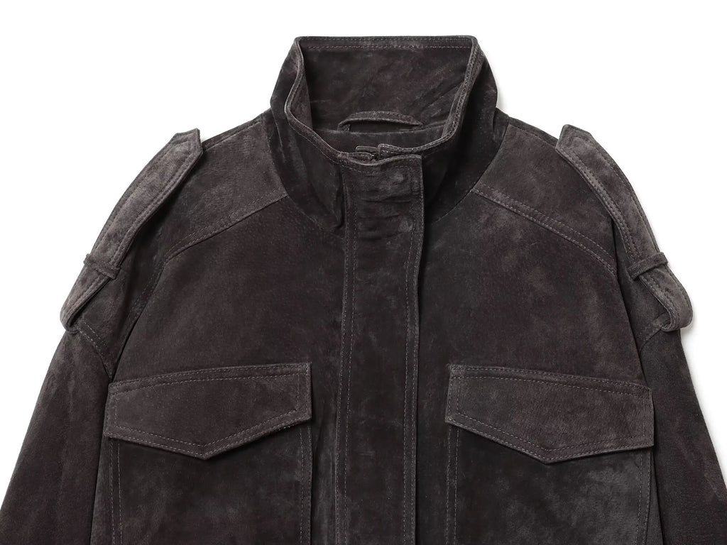 Veste Femme Suédée Grise – Col Montant, Fermeture Zippée, Style Streetwear Automne/Hiver 2025 - Vestico