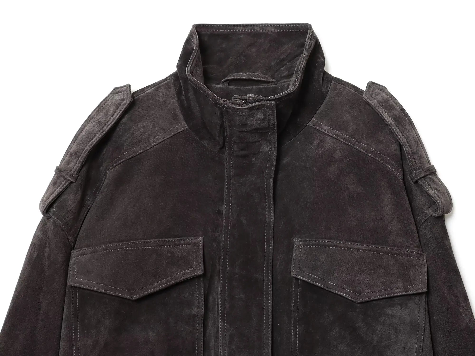 Veste Femme Suédée Grise – Col Montant, Fermeture Zippée, Style Streetwear Automne/Hiver 2025 - Vestico