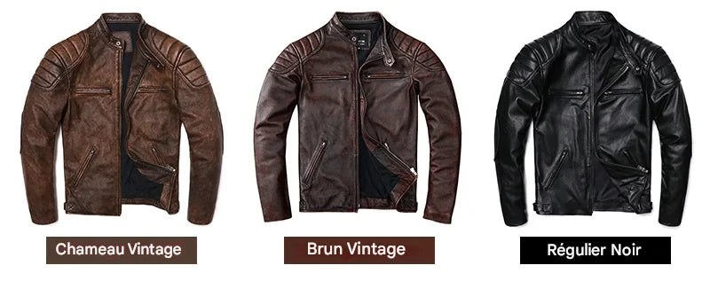 Veste Motard Homme en Cuir Véritable Camel – Style Vintage Slim - Vestico