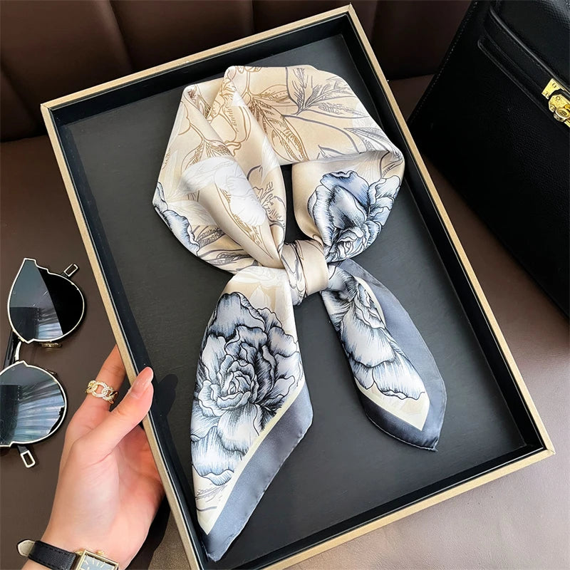 Bohemian Style Print Luxury Brand Silk Square Scarf Women Satin Shawls Neckerchief Wrap Scarves Bandana Hair Hjiab Floral - Vestico