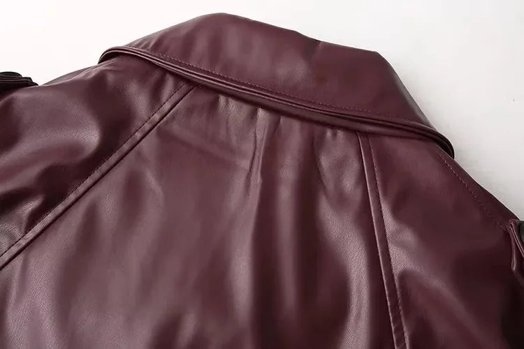 Veste PU Rouge Vin Femme – Style Street & Slim Fit - Vestico