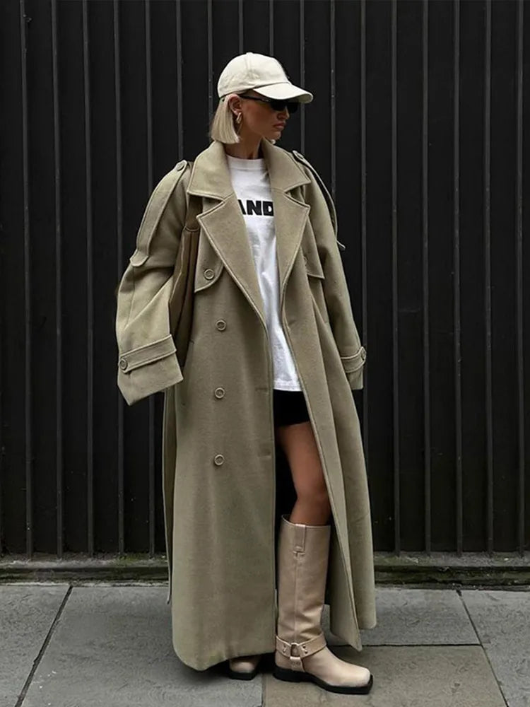 Manteau Élégant à Ceinture – Double Boutonnage & Col Revers - Vestico