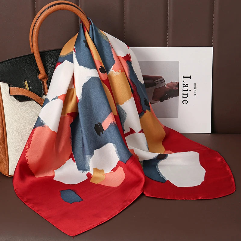 Foulard Carré Satiné Femme – Imprimé Floral, Élégant & Multifonction - Vestico