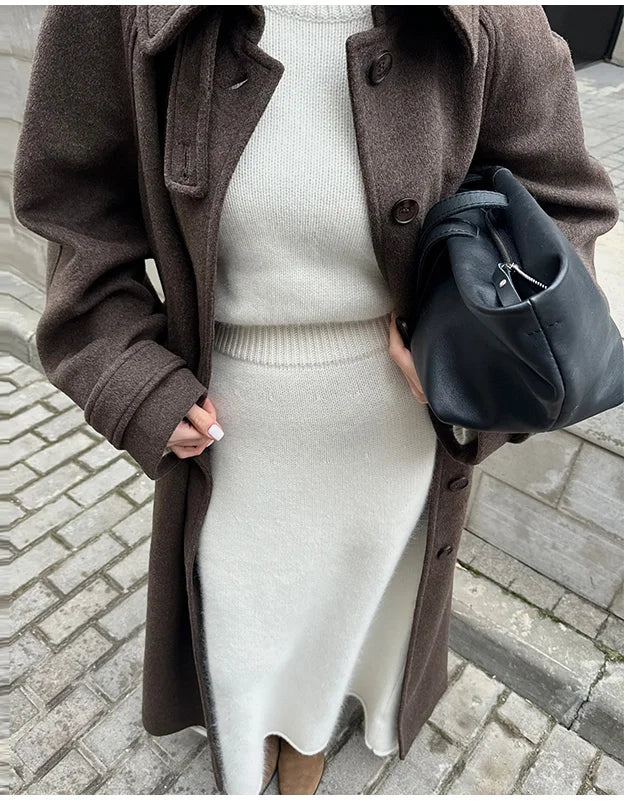 Manteau Long Élégant à Ceinture – Double Boutonnage Gris pour l’Automne/Hiver - Vestico