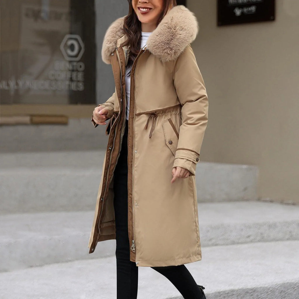 Manteau long femme à capuche – style coréen chaud pour l’hiver