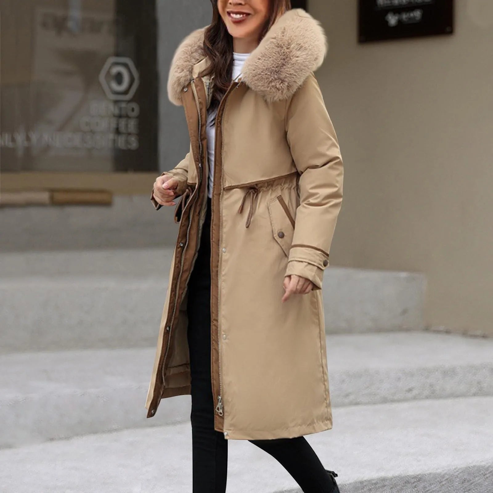 Manteau long femme à capuche – style coréen chaud pour l’hiver