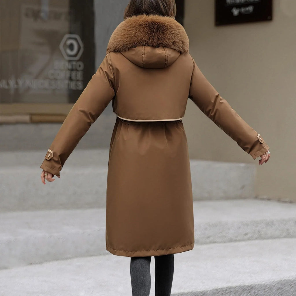 Manteau long femme à capuche – style coréen chaud pour l’hiver