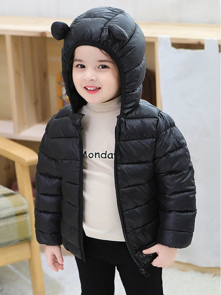 Children Boys Baby Hooded Lightweight Down Jackets Warm Outerwear Autumn Kids Girls Coats Cartoon Dinosaur Print Casual Clothing - Vestico