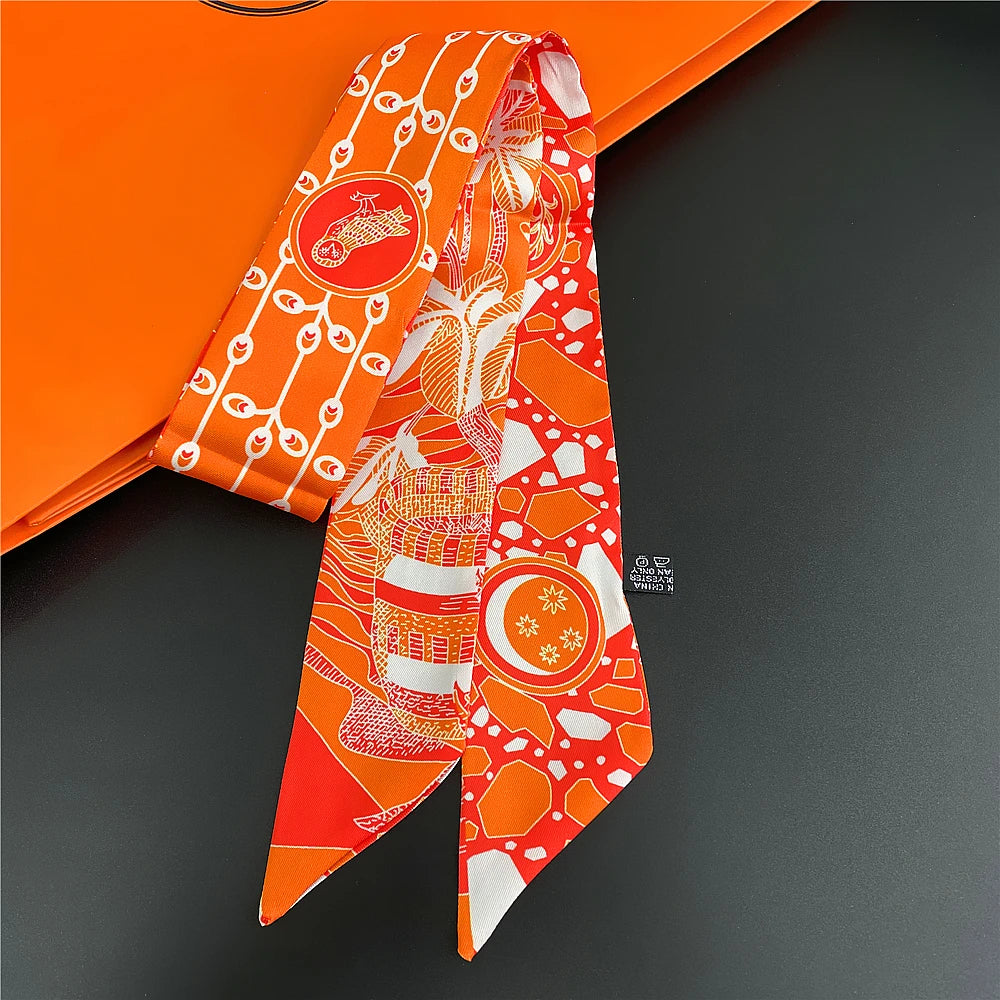 Foulard Femme Imprimé – Écharpe Fine en Soie, Accessoire pour Sac & Cheveux - Vestico