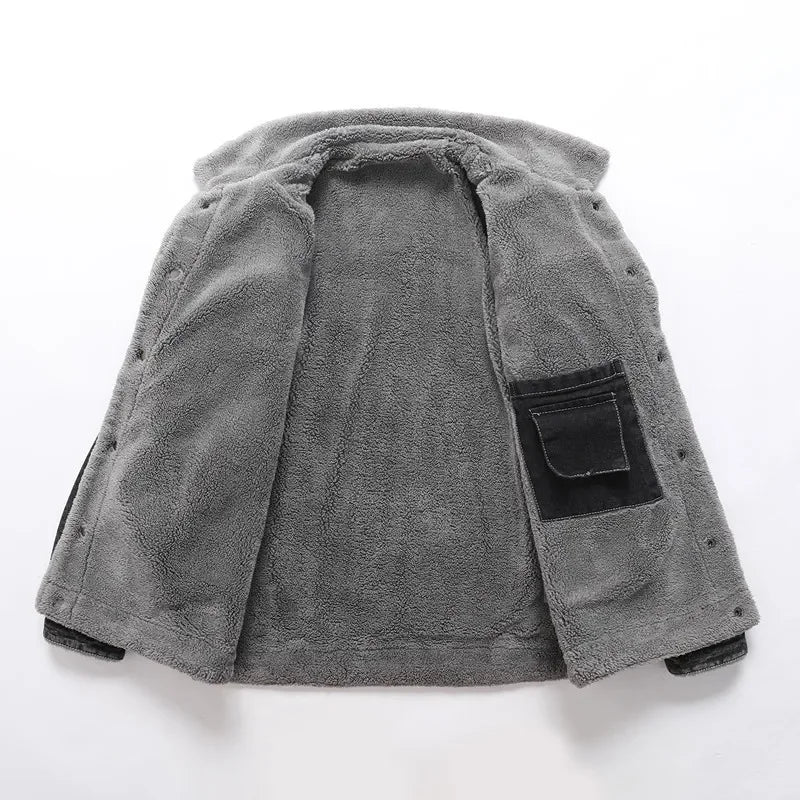 Veste Homme en Jean Noir Doublée Polaire Chaude, Décontractée et Élégante – Automne / Hiver