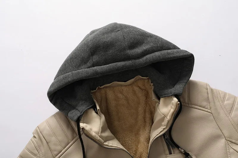 Veste Homme en Simili Cuir avec Capuche – Coupe Slim, Doublure Chaude, Style Motard Élégant - Vestico