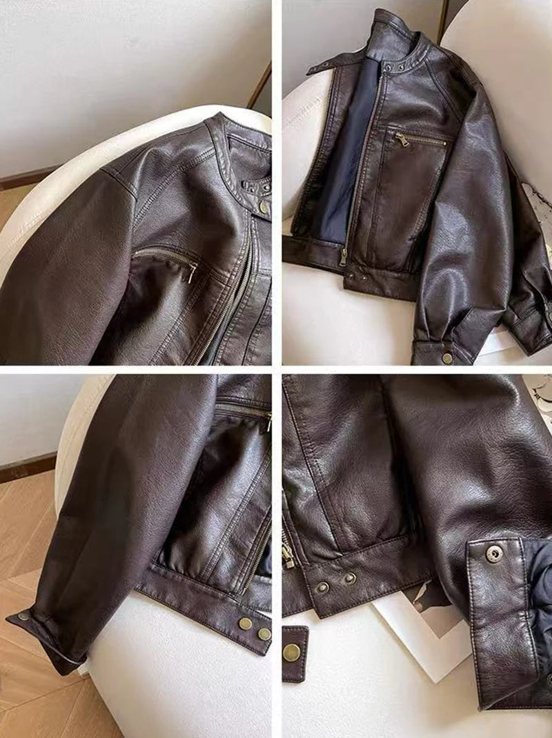 Veste Crop Simili cuir Femme – Style Y2K - Vestico