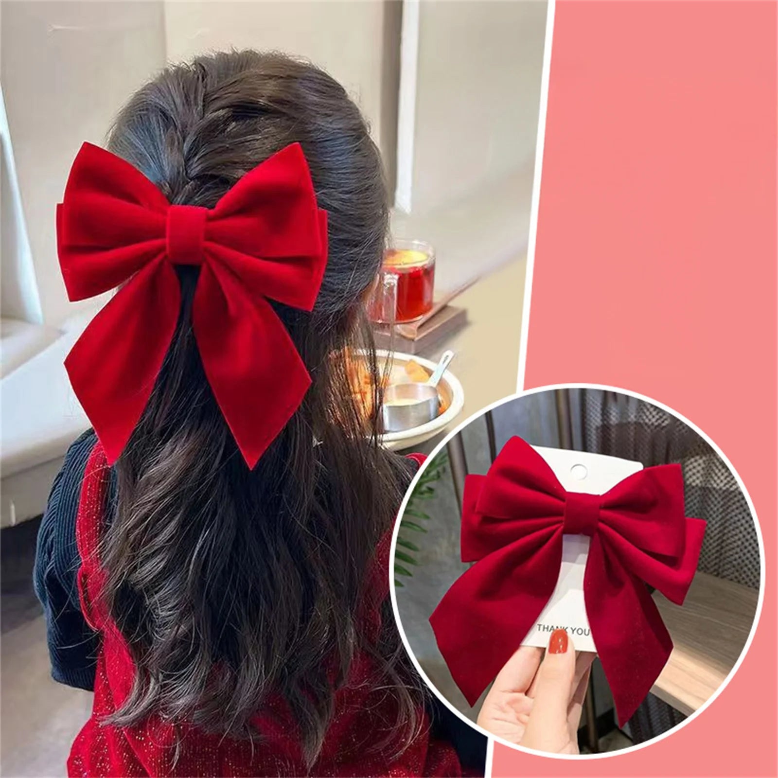Barrette Femme avec Nœud Rouge – Élégante & Festive