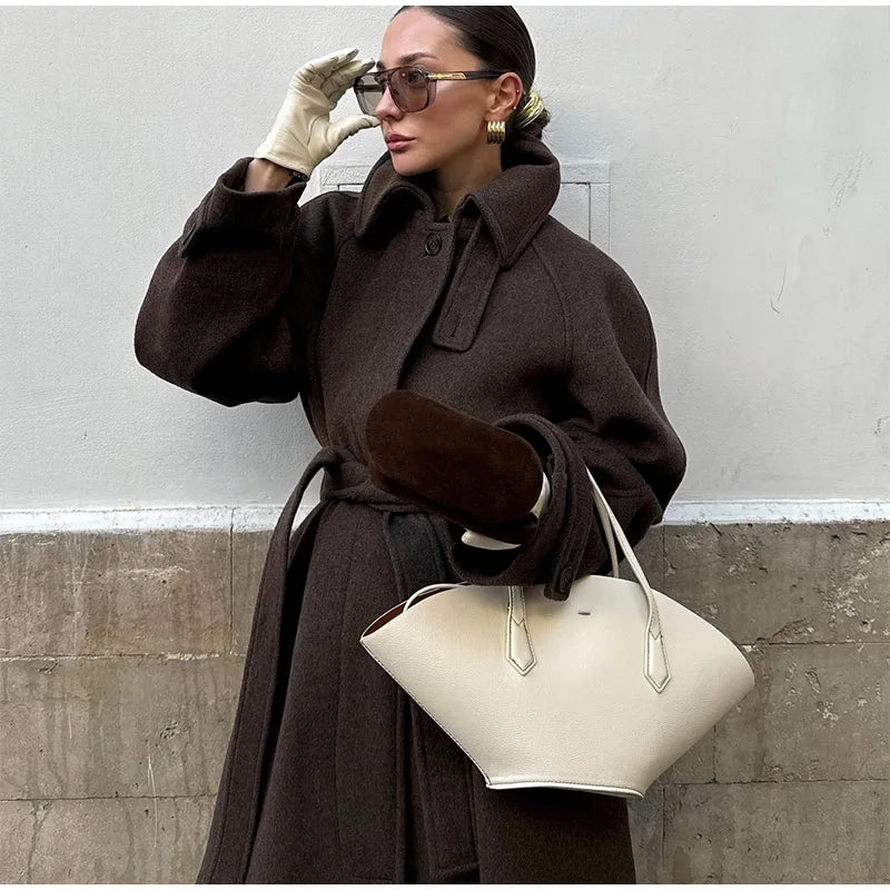 Manteau Long Élégant à Ceinture – Double Boutonnage Gris pour l’Automne/Hiver - Vestico