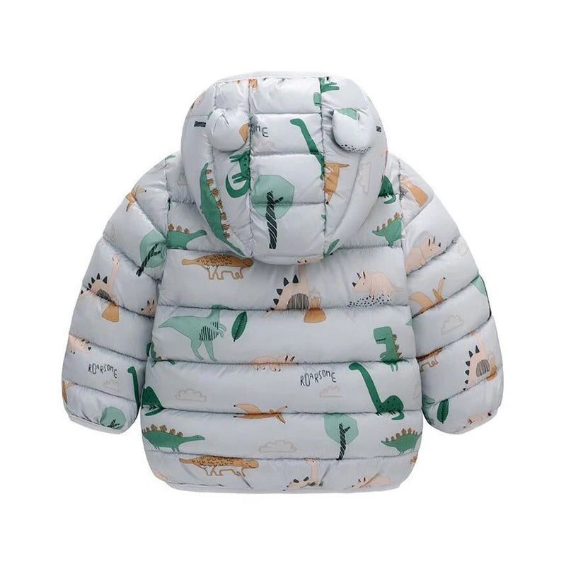 Children Boys Baby Hooded Lightweight Down Jackets Warm Outerwear Autumn Kids Girls Coats Cartoon Dinosaur Print Casual Clothing - Vestico
