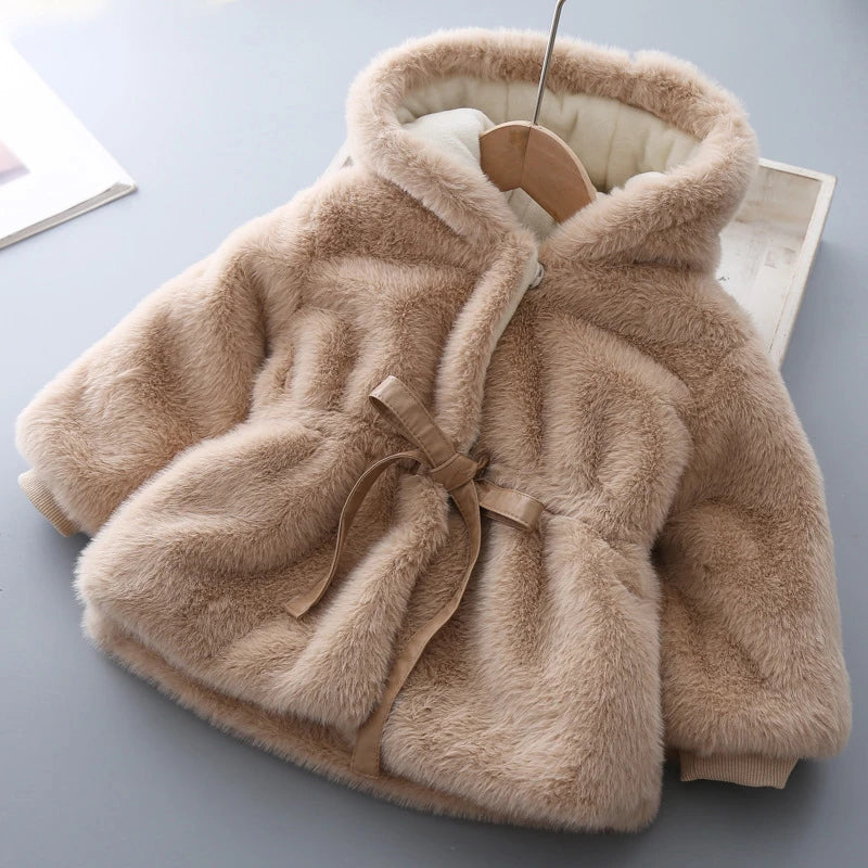 Winter Girls Coat Super Warm Mink Fur Padded Thickened Long Sleeve Hooded Coats Baby Kids Children Jacket Plush Outerwear - Vestico