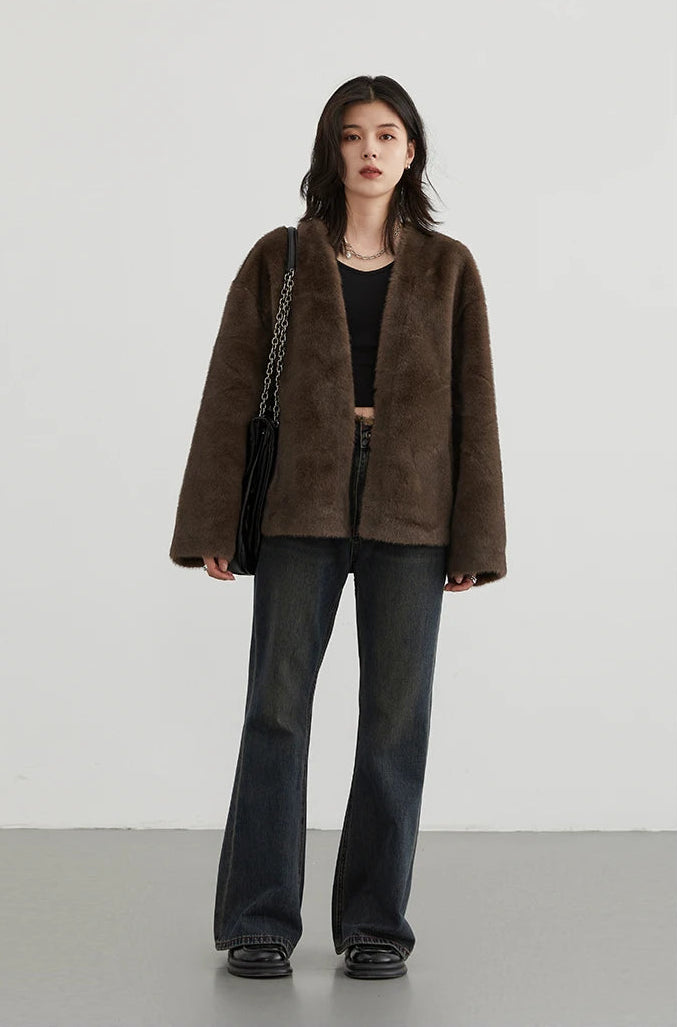 Veste femme ample à col V – manteau chaud style casual automne hiver