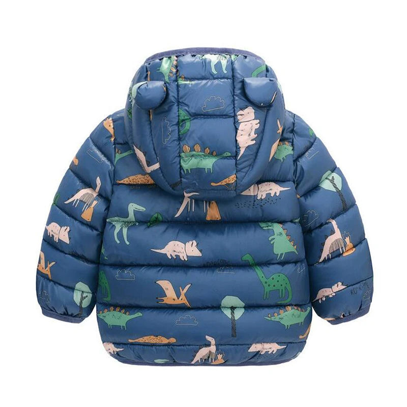 Children Boys Baby Hooded Lightweight Down Jackets Warm Outerwear Autumn Kids Girls Coats Cartoon Dinosaur Print Casual Clothing - Vestico