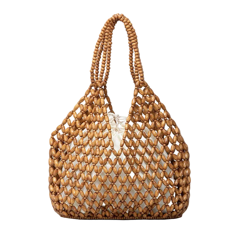 Sac Seau Femme en Perles de Bois – Fait Main, Rétro & Élégant