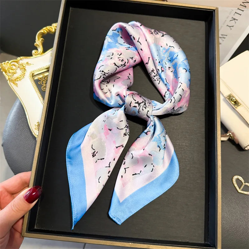 Bohemian Style Print Luxury Brand Silk Square Scarf Women Satin Shawls Neckerchief Wrap Scarves Bandana Hair Hjiab Floral - Vestico