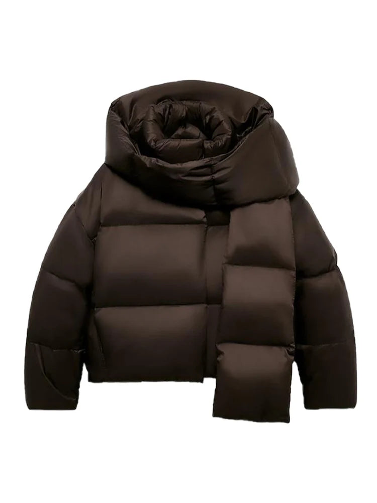 Manteau hiver femme à capuche – col écharpe chaud et doux