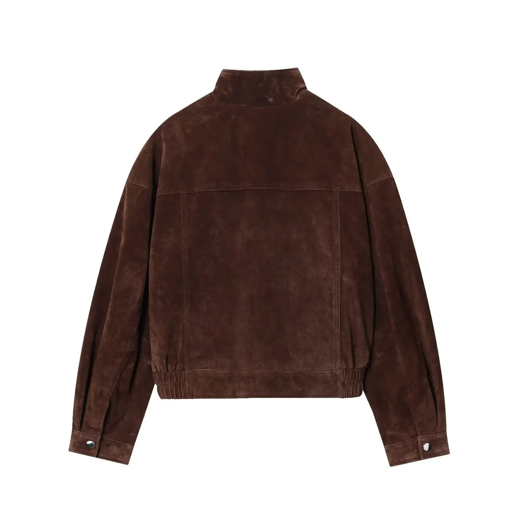 Veste femme effet suédine col montant – manteau chic automne/hiver