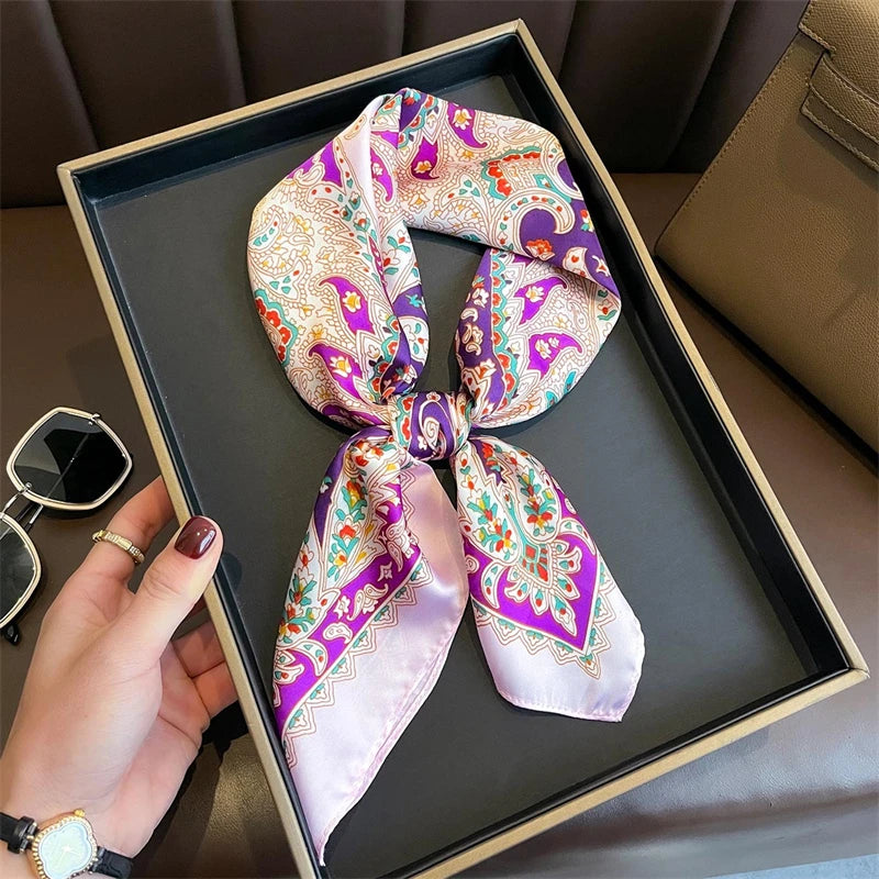 Bohemian Style Print Luxury Brand Silk Square Scarf Women Satin Shawls Neckerchief Wrap Scarves Bandana Hair Hjiab Floral - Vestico