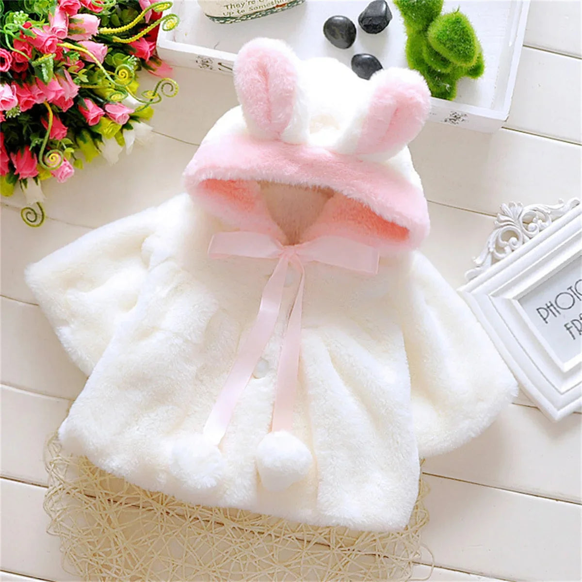 Winter Baby Girl Jacket Sweet And Cute Warm Hooded Rabbit Ear Wool Sweater Minimalist Children'S Clothing Suitable For 0-3 Year - Vestico