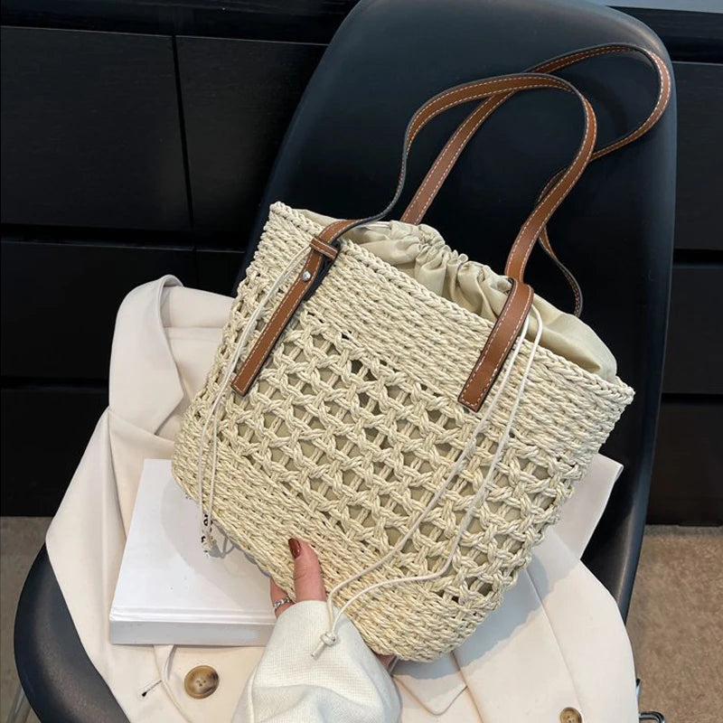 Sac Cabas Femme en Paille Tressée – Grande Capacité, Bohème & Élégant