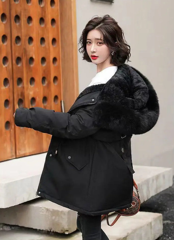 Manteau d’Hiver à Capuche en Coton Épais, Col en Fourrure, Style Coréen Décontracté