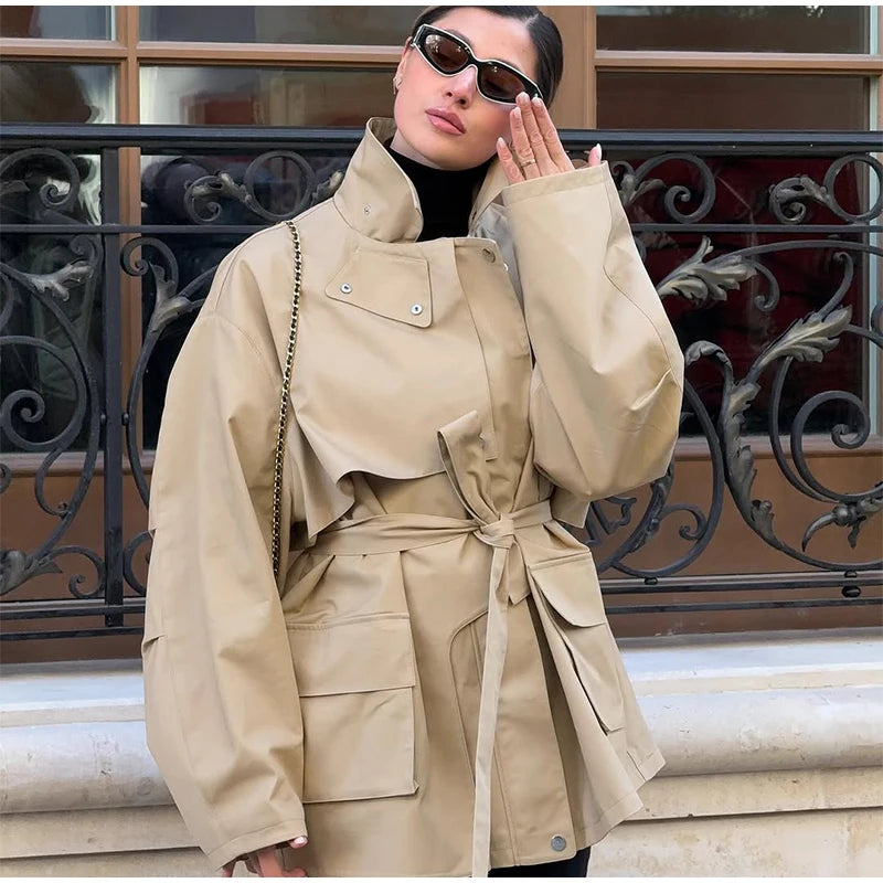 Trench Court Ceinturé Femme – Élégance Khaki - Vestico