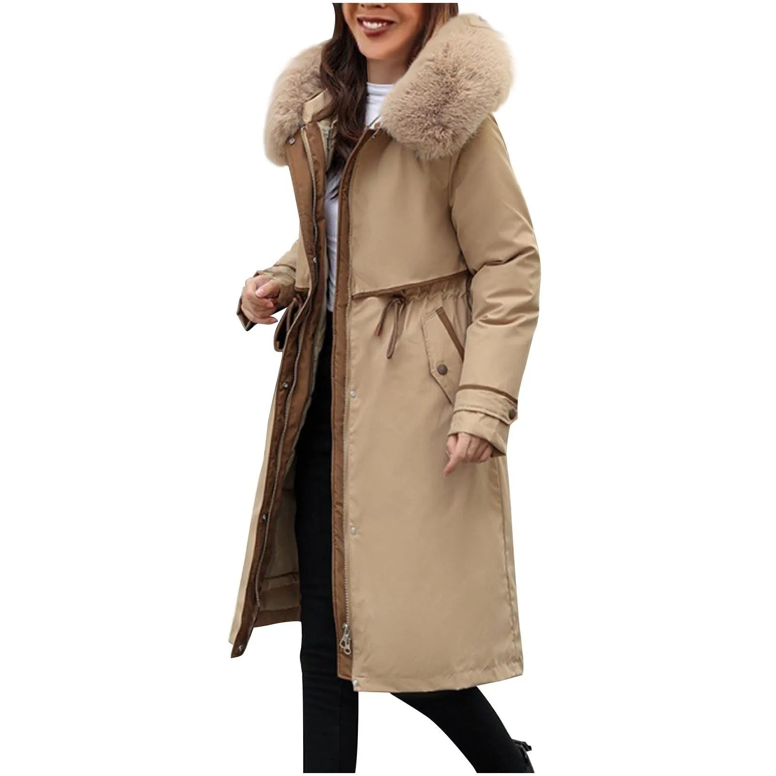 Manteau long femme à capuche – style coréen chaud pour l’hiver