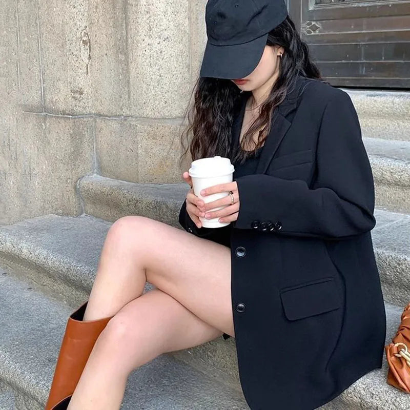 Blazer Femme Noir Automne-Hiver – Veste Décontractée Chic à Boutonnage Simple - Vestico
