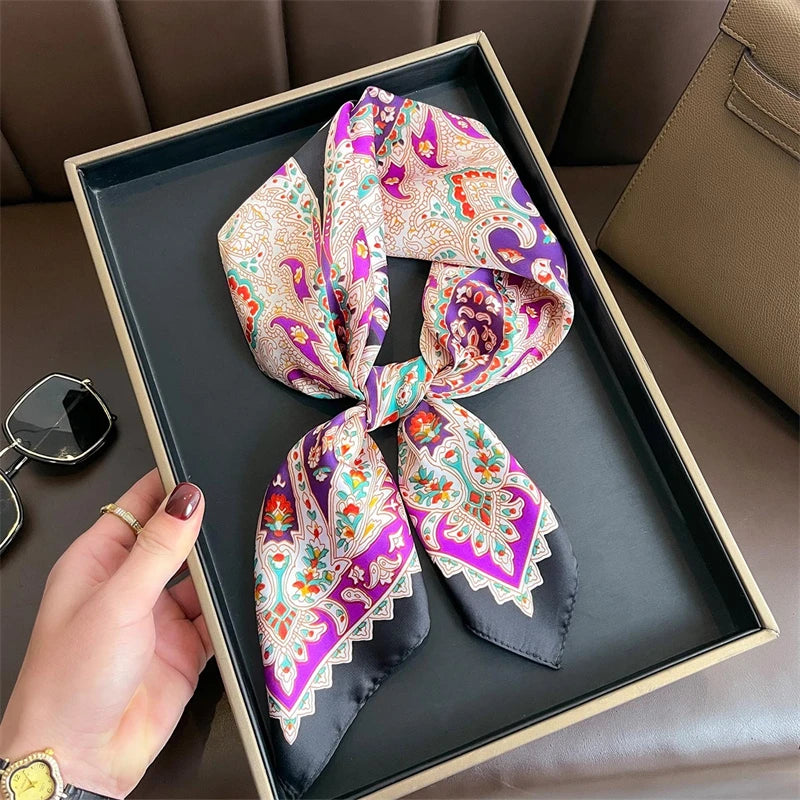 Bohemian Style Print Luxury Brand Silk Square Scarf Women Satin Shawls Neckerchief Wrap Scarves Bandana Hair Hjiab Floral - Vestico
