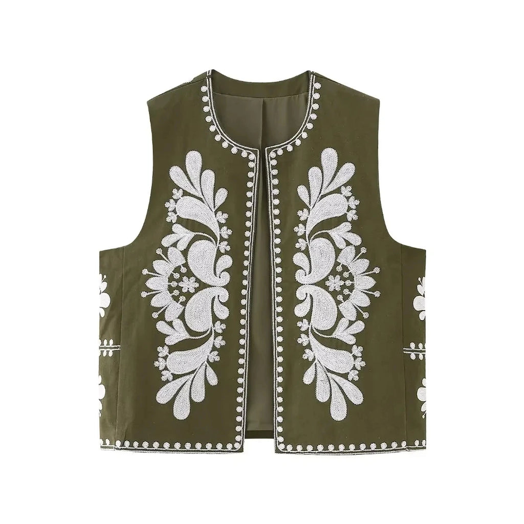 Gilet Femme Brodé Floral – Sans Manches Été 2025 - Vestico
