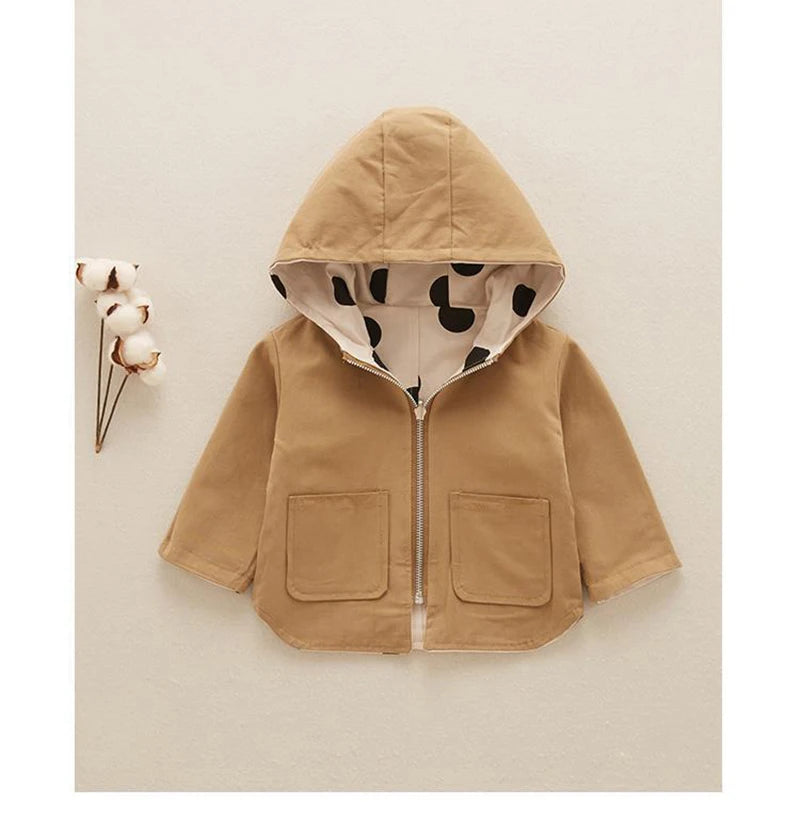1 2 3 4 5 Years Girls Jacket Spring Autumn Dots Double Sided Fashion Princess Windbreaker Hooded Zipper Baby Coat Kids Clothes - Vestico
