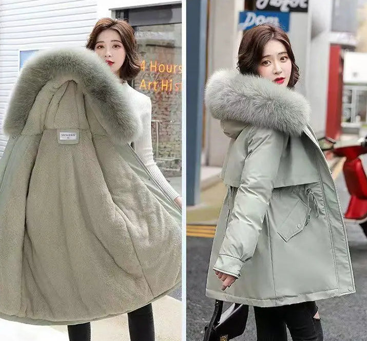 Manteau d’Hiver à Capuche en Coton Épais, Col en Fourrure, Style Coréen Décontracté