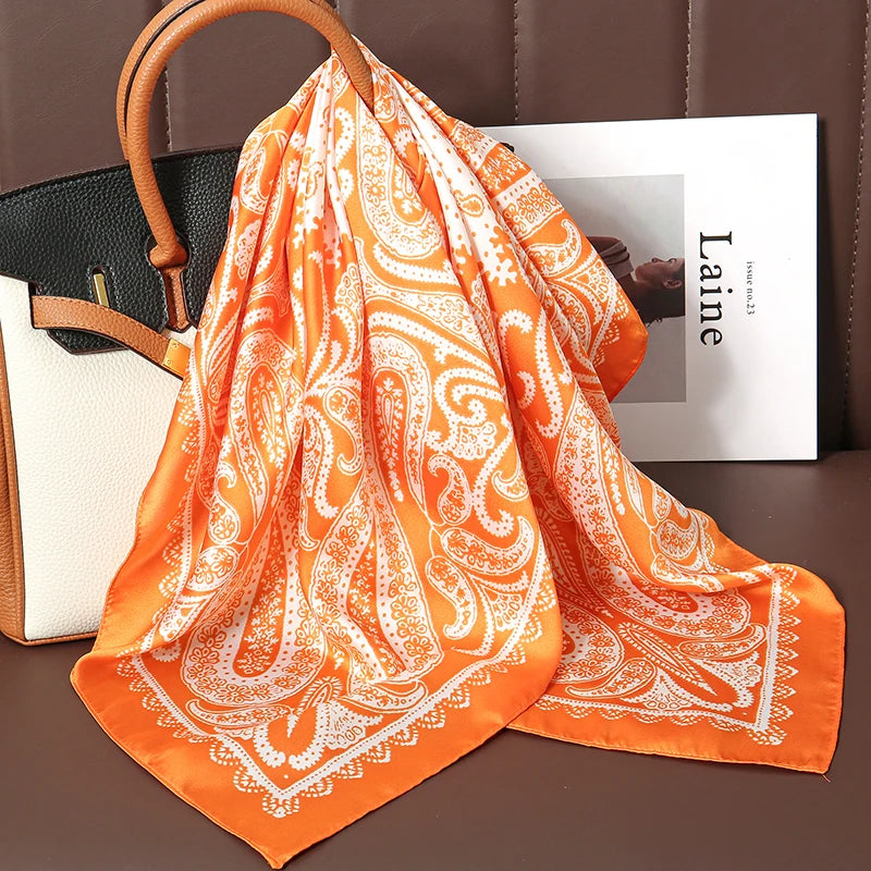 Bohemian Style Print Luxury Brand Silk Square Scarf Women Satin Shawls Neckerchief Wrap Scarves Bandana Hair Hjiab Floral - Vestico