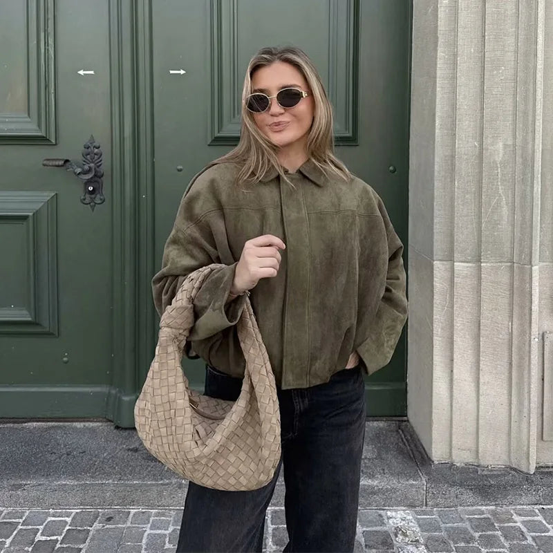 Bomber Femme Vintage – Veste Chic à Col Revers et Manches Longues - Vestico