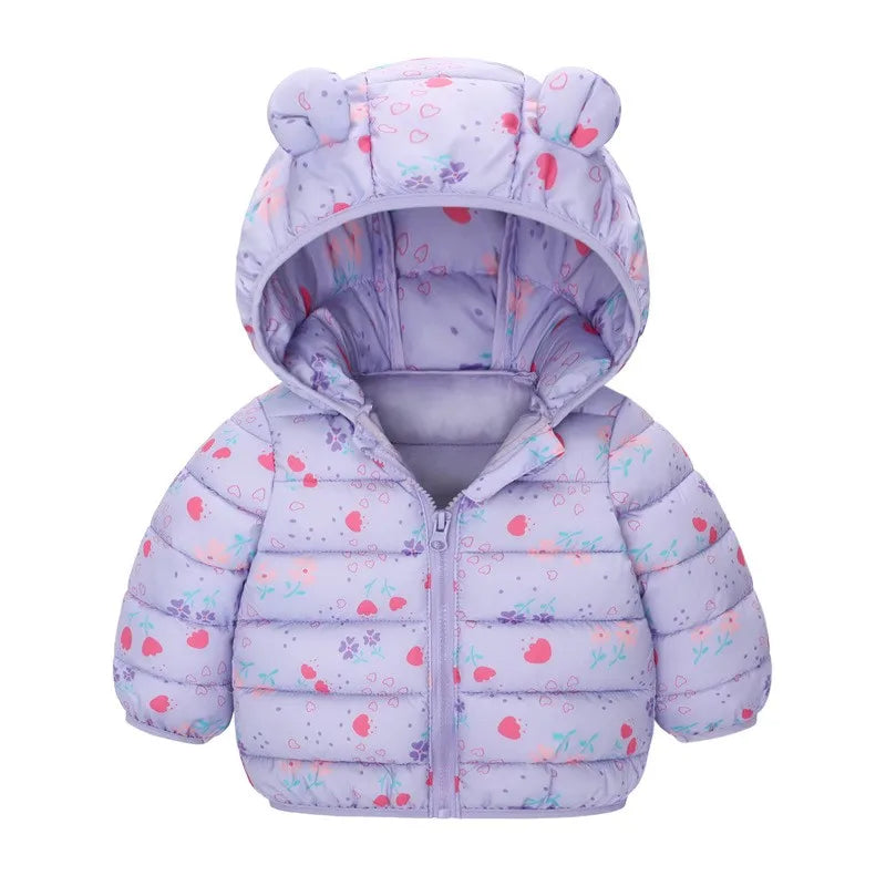 Children Boys Baby Hooded Lightweight Down Jackets Warm Outerwear Autumn Kids Girls Coats Cartoon Dinosaur Print Casual Clothing - Vestico