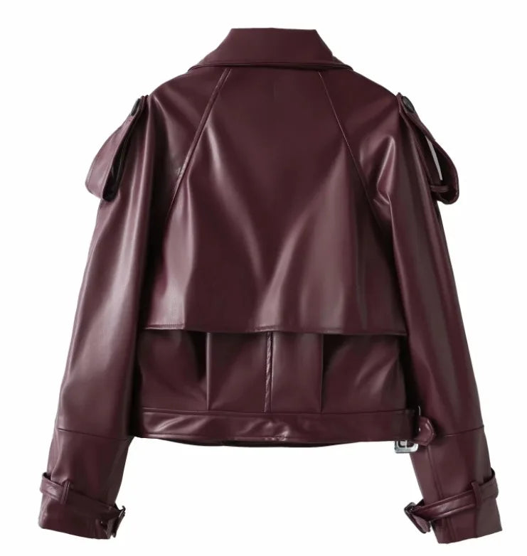 Veste PU Rouge Vin Femme – Style Street & Slim Fit - Vestico